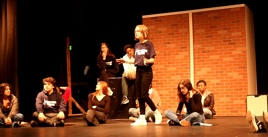 Cast members rehearsing for One-Acts